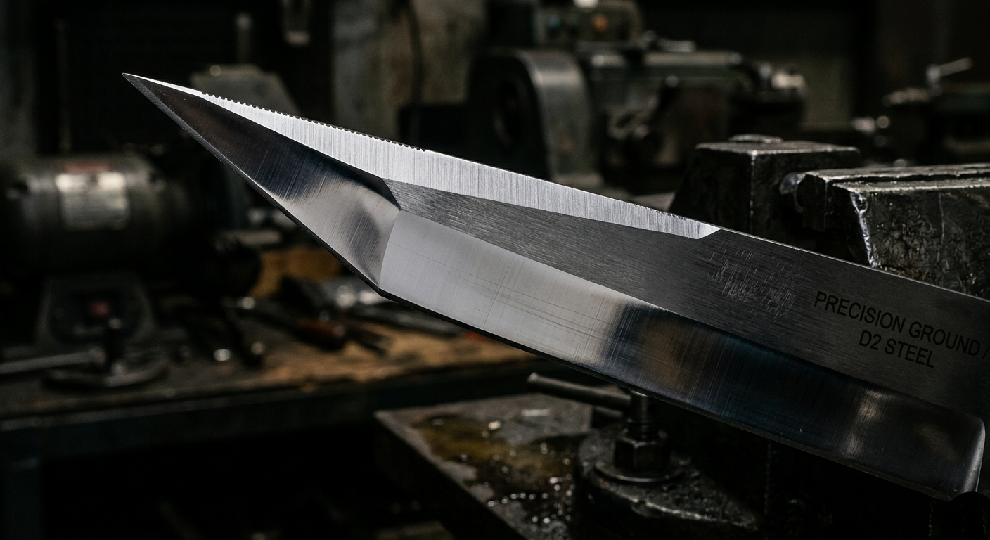 Macro view of a precision-ground machine knife edge with mirror polish